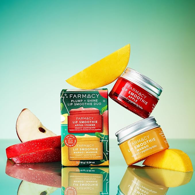 Farmacy Plump + Shine Lip Smoothie Duo - Peptide Lip Balm - Lip Moisturizer & Plumper with Vitamin C - Apple & Mango with High Gloss Finish-Velvo Beauty