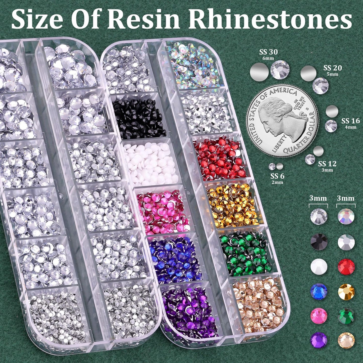 Resin Rhinestones for Crafting with B7000 Jewelry Glue, 2 Boxes Clear+Mix Colors Flatback Crystals with 3Pcs 10ml Glue for Bedazzling Crafts DIY Nail Art Makeup, Gems for Clothing Shoes-Velvo Beauty