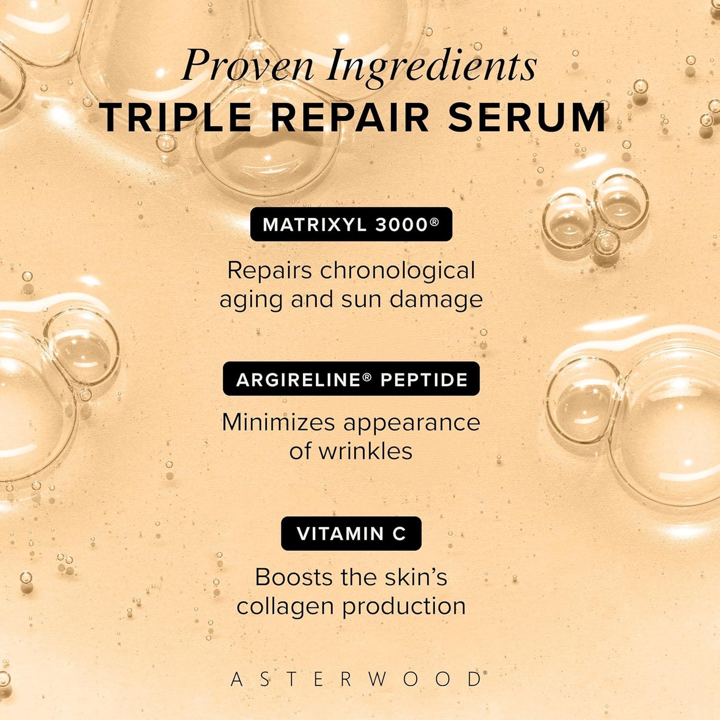 Asterwood Triple Repair Matrixyl 3000 + Argireline + Hyaluronic Acid + Vitamin C Serum for Face - Anti-Aging, Collagen Boosting, Hydrating - Fragrance-Free - 8 Fl Oz-Velvo Beauty