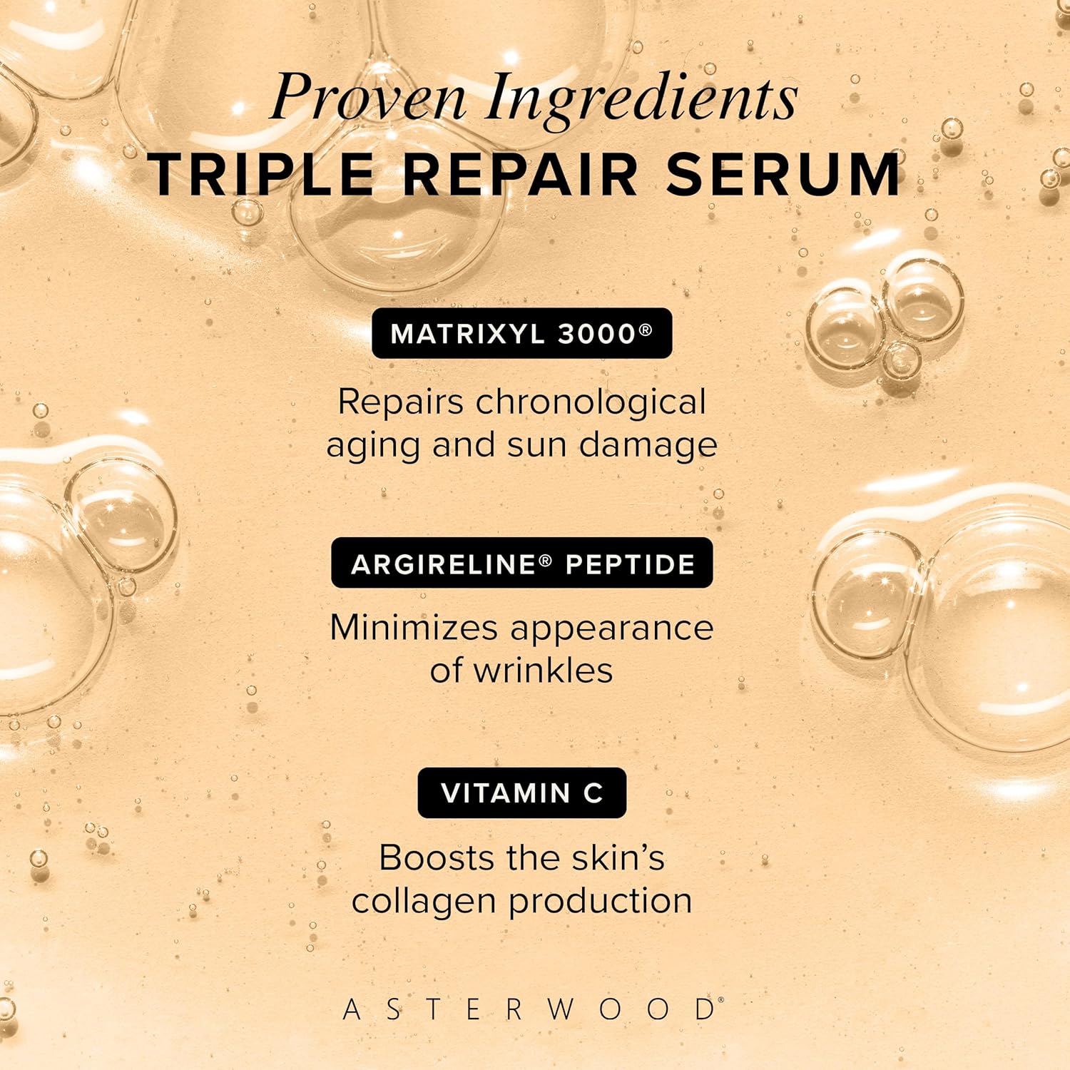 Asterwood Triple Repair Matrixyl 3000 + Argireline + Hyaluronic Acid + Vitamin C Serum for Face - Anti-Aging, Collagen Boosting, Hydrating - Fragrance-Free - 1 Fl Oz-Velvo Beauty