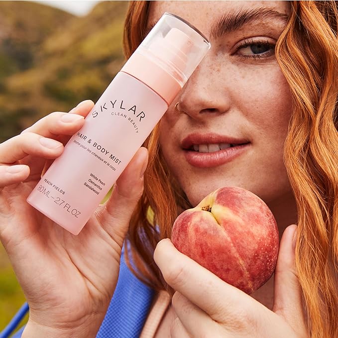 Skylar Peach Fields Hair & Body Mist | Hypoallergenic & Clean Fragrance | Vegan, Cruelty Free, and Safe For Sensitive Skin | 80 ML, 2.7 Fl Oz-Velvo Beauty