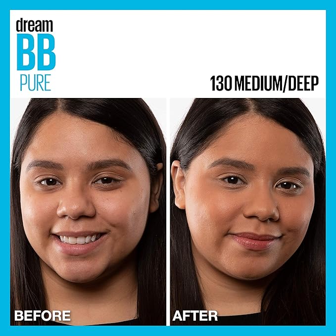 Maybelline Dream Pure Skin Clearing BB Cream, 8-in-1 Skin Perfecting Beauty Balm With 2% Salicylic Acid, Sheer Tint Coverage, Oil-Free, Medium/Deep, 1 Count-Velvo Beauty