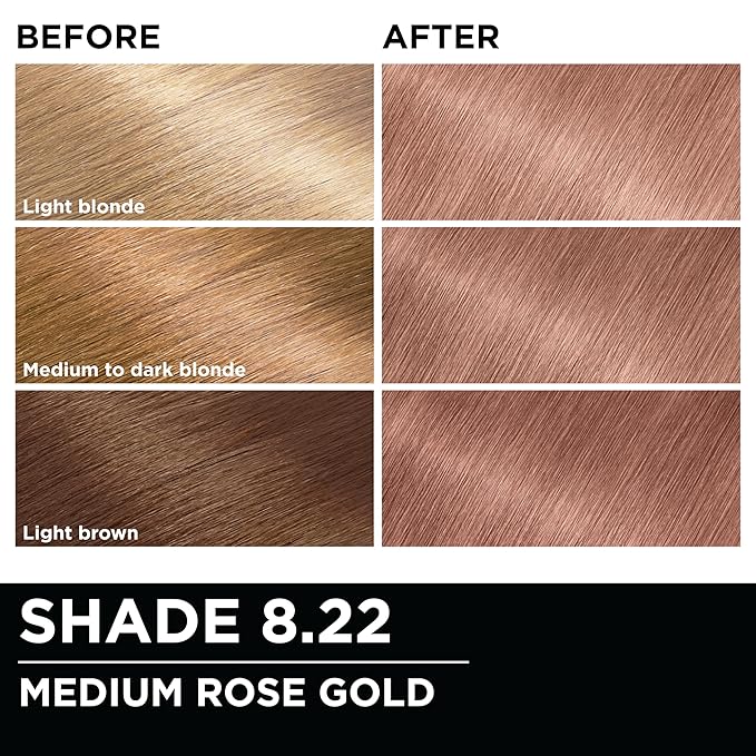 Garnier Hair Color Olia Ammonia-Free Brilliant Color Oil-Rich Permanent Hair Dye, 8.22 Medium Rose Gold, 2 Count (Packaging May Vary)-Velvo Beauty