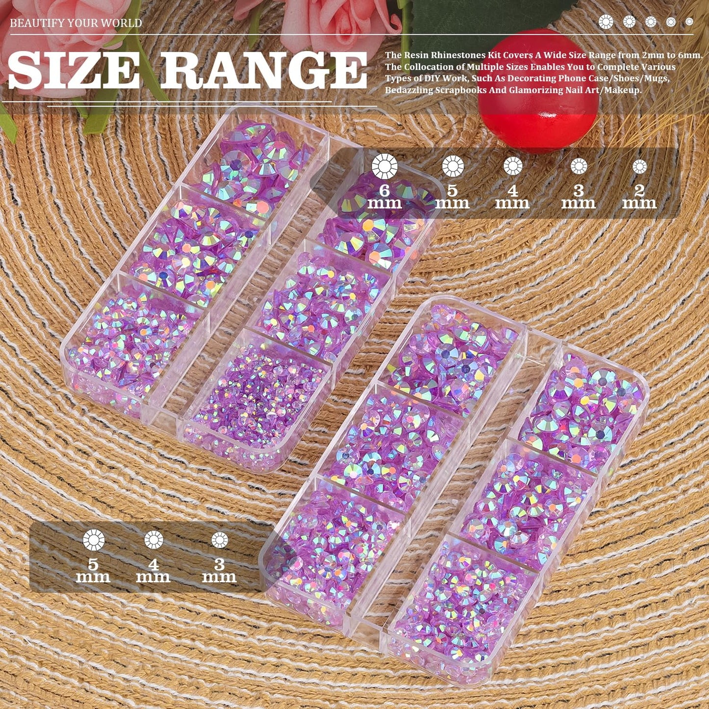 Resin Rhinestones Crafting, 2/3/4/5/6mm Flatback Jelly Rhinestones, 2 Boxes Transparent Lavender Purple AB Non Hotfix Gems for Bedazzling Crafts Mugs Tumblers Clothes Makeup Nail-Velvo Beauty