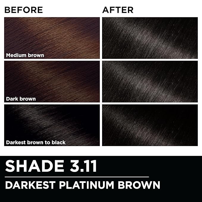 Garnier Hair Color Olia Ammonia-Free Brilliant Color Oil-Rich Permanent Hair Dye, 3.11 Darkest Platinum Brown, 1 Count (Packaging May Vary)-Velvo Beauty