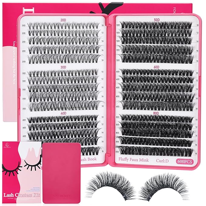 Lash Clusters 600PCS - Eyelash Clusters 20D+30D+40D+50D+60D+80D Wispy Individual Lashes D Curl Lash Extension 10-18MM Natural Lash Clusters DIY Cluster Eyelash Extensions for Beginners-Velvo Beauty