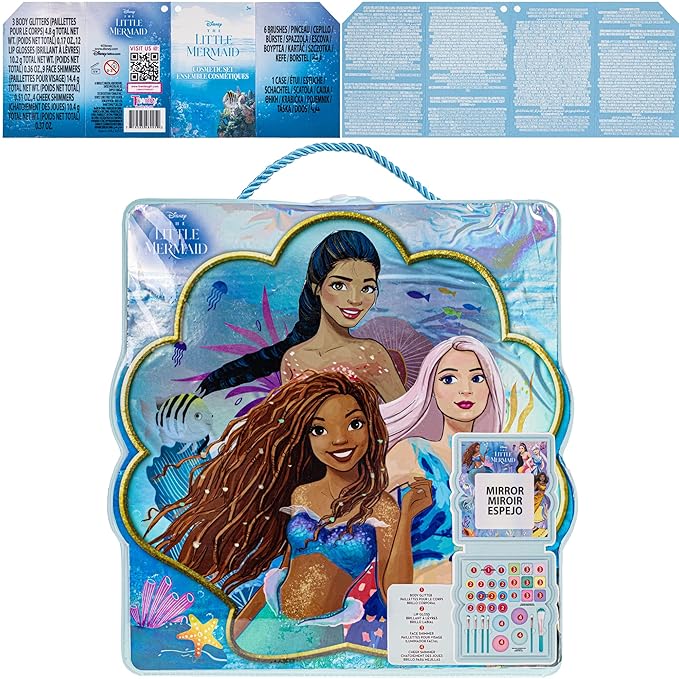Disney’s The Little Mermaid Eye Lip and Face Beauty Soft Case Makeup Pallete for Girls Ages 3+ Perfect for Parties, Sleepovers & Makeovers-Velvo Beauty