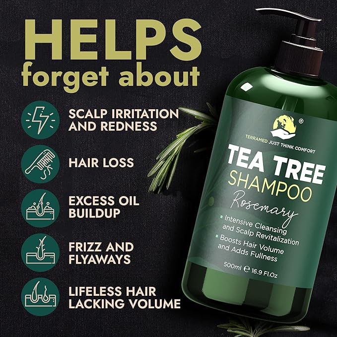 Rosemary Shampoo and Conditioner Set Infused with Tea Tree & Rosemary Oils for Scalp Relief and Hair Growth | Sulfate Free, Soothes Dry Scalp, Boosts Shine + Free Scalp Brush | 16.9 fl oz-Velvo Beauty