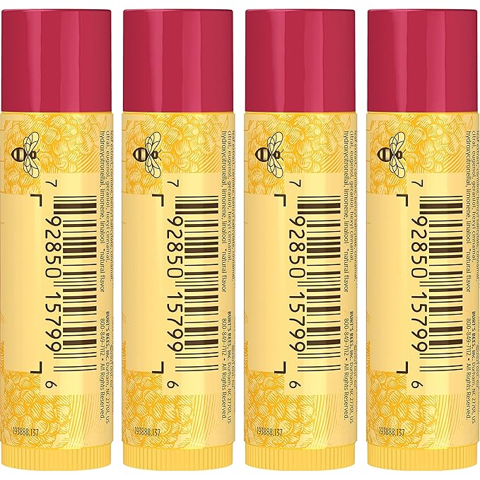 Burt's Bees Lip Balm - Pomegranate, Lip Moisturizer With Responsibly Sourced Beeswax, Tint-Free, Natural Origin Conditioning Lip Treatment, 4 Tubes, 0.15 oz.-Velvo Beauty