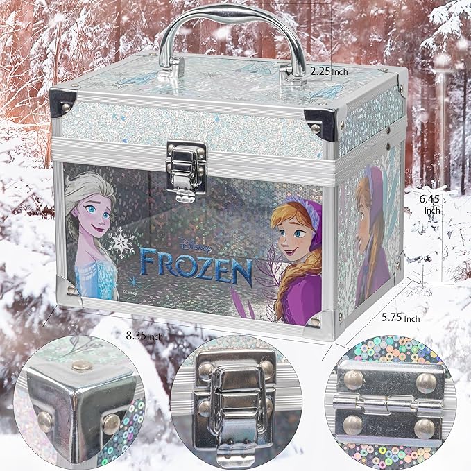 Disney Frozen Train Case Girls Beauty Set, Kids Makeup Kit for Girls, Real Washable Toy Makeup Set, Frozen Gift, Play Makeup, Pretend Play, Party Favor, Birthday, Toys Ages 3 4 5 6 7 8 9 10 11 12-Velvo Beauty