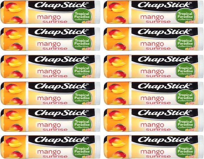 ChapStick Tropical Paradise (Mango Sunrise Flavor, 0.15 Ounce) Lip Balm Tube, Skin Protectant, Lip Care, (1 Tray, 12 Sticks)-Velvo Beauty