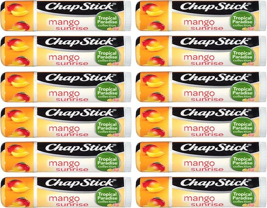 ChapStick Tropical Paradise (Mango Sunrise Flavor, 0.15 Ounce) Lip Balm Tube, Skin Protectant, Lip Care, (1 Tray, 12 Sticks)-Velvo Beauty