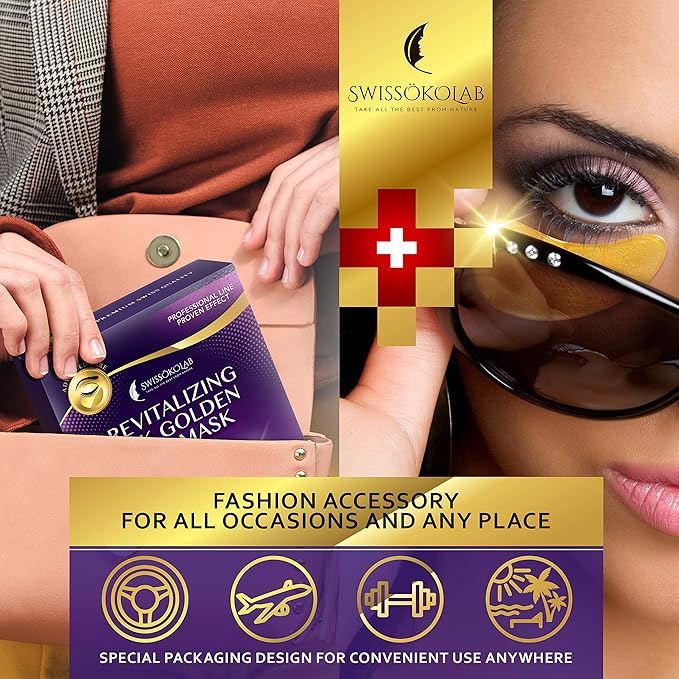 SWISSÖKOLAB Under Eye Patches For Puffy Eyes 24k Gold Eye Mask Dark Circles And Puffiness Collagen Eye Gel Pads Moisturizing & Reducing Wrinkles Anti-Aging Hyaluronic Acid (Revitalising)-Velvo Beauty