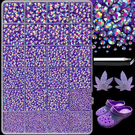 25000Pcs Resin Jelly Rhinestones with Tweezers for Crafting, 2-6mm Mixed Sizes (Dark Purple AB) Non Hotfix Flatback Gems, Bedazzling Crystal for DIY Crafts Clothing Tumblers Mugs Shoes Decor Nail Art-Velvo Beauty