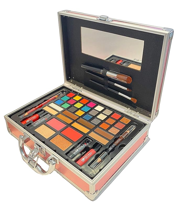 BR Carry All Trunk Professional Makeup Kit - Eyeshadow, Eyeliner, Lip Stick All In One Clear Case (RedCase)-Velvo Beauty