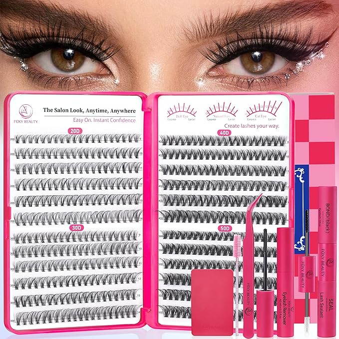 Waltz Lash Clusters Kit - Lash Clusters Lash Extension Kit with Bond and Seal Eyelash Cluster 20D30D40D50D-0.07D Cluster Eyelash Extensions Eyelash Extension Kit DIY at Home-Velvo Beauty