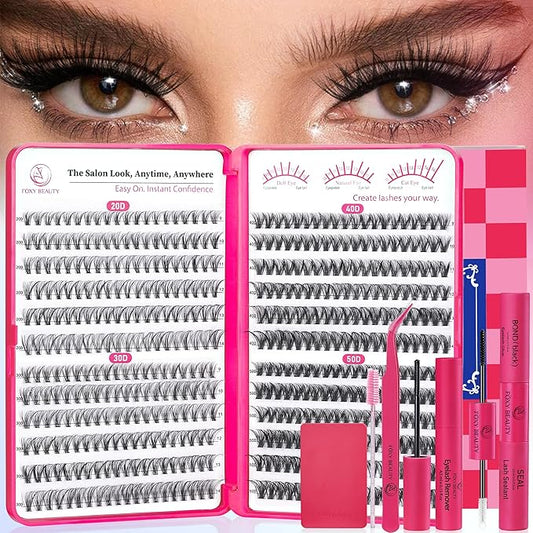 Waltz Lash Clusters Kit - Lash Clusters Lash Extension Kit with Bond and Seal Eyelash Cluster 20D30D40D50D-0.07D Cluster Eyelash Extensions Eyelash Extension Kit DIY at Home-Velvo Beauty