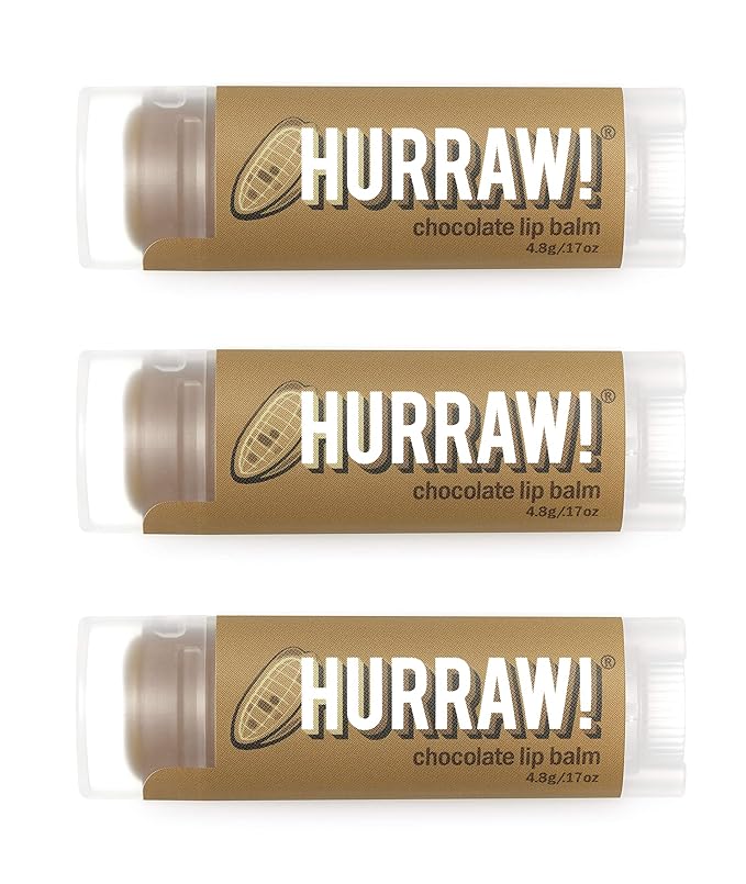 Hurraw! Chocolate Lip Balm, 3 Pack: Organic, Certified Vegan, Cruelty and Gluten Free. Non-GMO, 100% Natural Ingredients. Bee, Shea, Soy and Palm Free. Made in USA-Velvo Beauty
