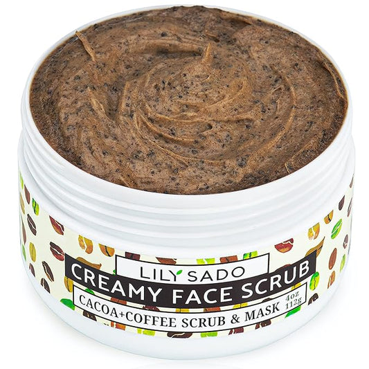 LILY SADO LILY SADO Cocoa & Coffee Creamy Face Scrub - Best Exfoliating VEGAN Facial Cleanser for Women & Men - Natural Face Wash Exfoliates & Energizes Skin, Treats Acne & Reduces Pore Size - 4 oz-Velvo Beauty