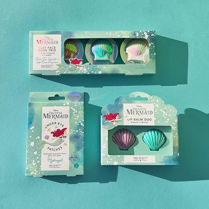 MAD BEAUTY Disney The Little Mermaid Lip Balm Duo 2-Pack, Cute Shell-Shaped Pots, Strawberry & Blueberry, Moisturize & Hydrate for Soft Fresh Lips, Great Gift, Adorable-Velvo Beauty