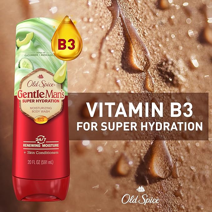 Old Spice Super Hydration Body Wash GentleMan’s Blend, Cucumber + Avocado Oil Scent for Deep Cleaning and 24/7 Renewing Moisture, 20 oz-Velvo Beauty