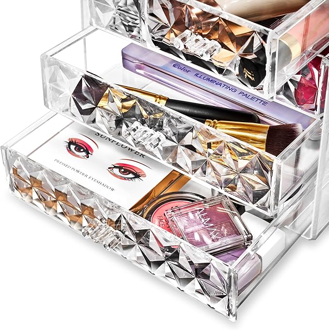 Sorbus Acrylic Makeup Organizer - Organization and Storage Case for Cosmetics Make Up & Jewelry - Big Clear Makeup Organizer for Vanity, Bathroom, College Dorm, Closet, Desk (3 Large, 4 Small Drawers)-Velvo Beauty