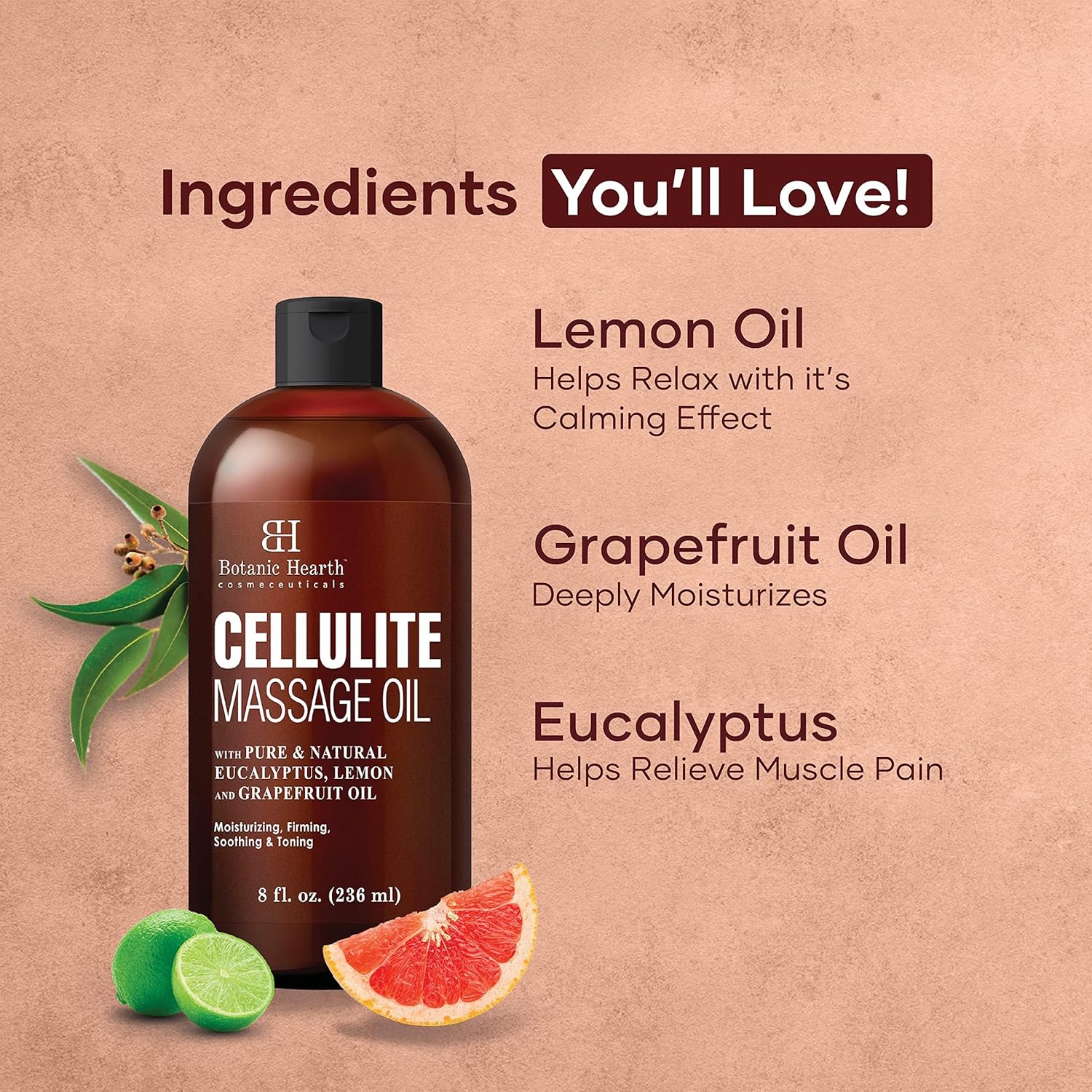 Botanic Hearth Anti Cellulite Massage Oil | Cellulite Oil for Thighs and Butt Firming | Unique Blend of Massage Essential Oils | Improves Skin Tone, Skin Firmness & Tightness | 8 Fl Oz-Velvo Beauty