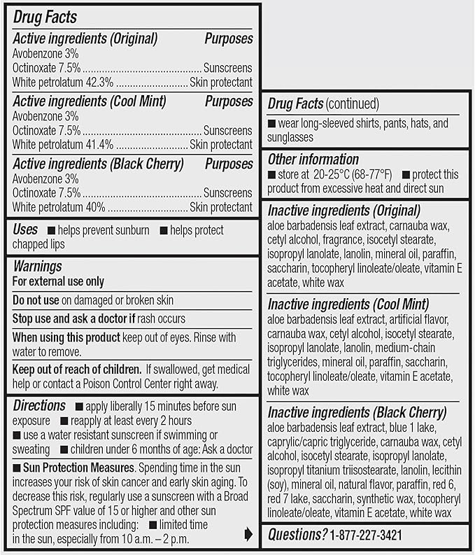 ChapStick Moisturizer Original, Black Cherry and Cool Mint Lip Balm Tubes Variety Pack, SPF 15 and Skin Protectant - 0.15 Oz (Pack of 3)-Velvo Beauty