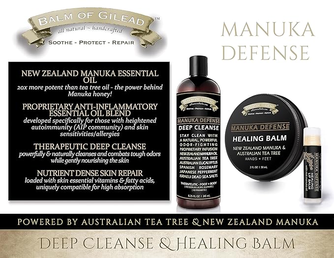BALM OF GILEAD Manuka Defense Healing Lip Balm - Intensive Moisture Therapy in Tube w/Manuka, Tea Tree & Cooling Peppermint - Ideal for Chapped & Cracked Lips - Beauty Pack Of 4-0.15 oz-Velvo Beauty