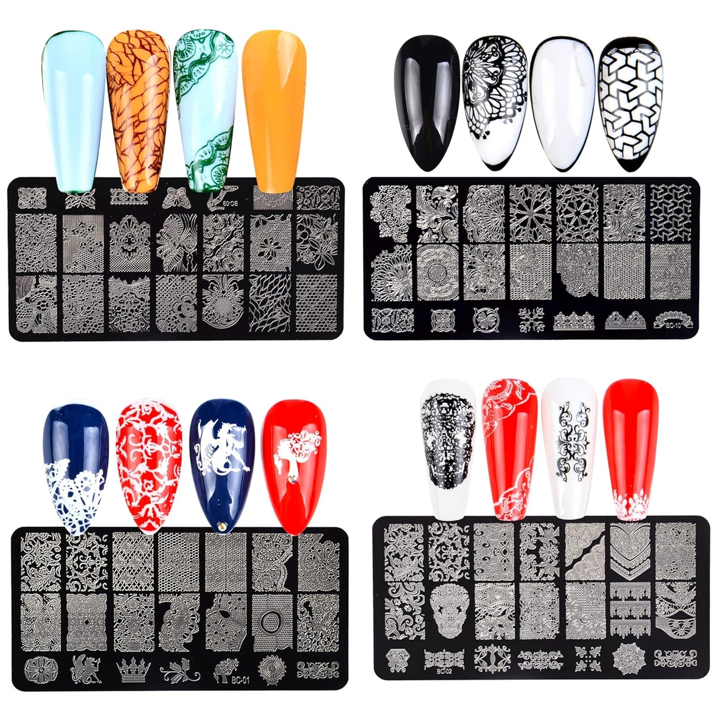 AddFavor Nail Stamper Kit 6pcs Flower Lace Vine Nail Art Stamping Plate Template with Silicone Nail Stamper and Scraper for Women Girls DIY Fingernail Manicure Stencils Tools-Velvo Beauty