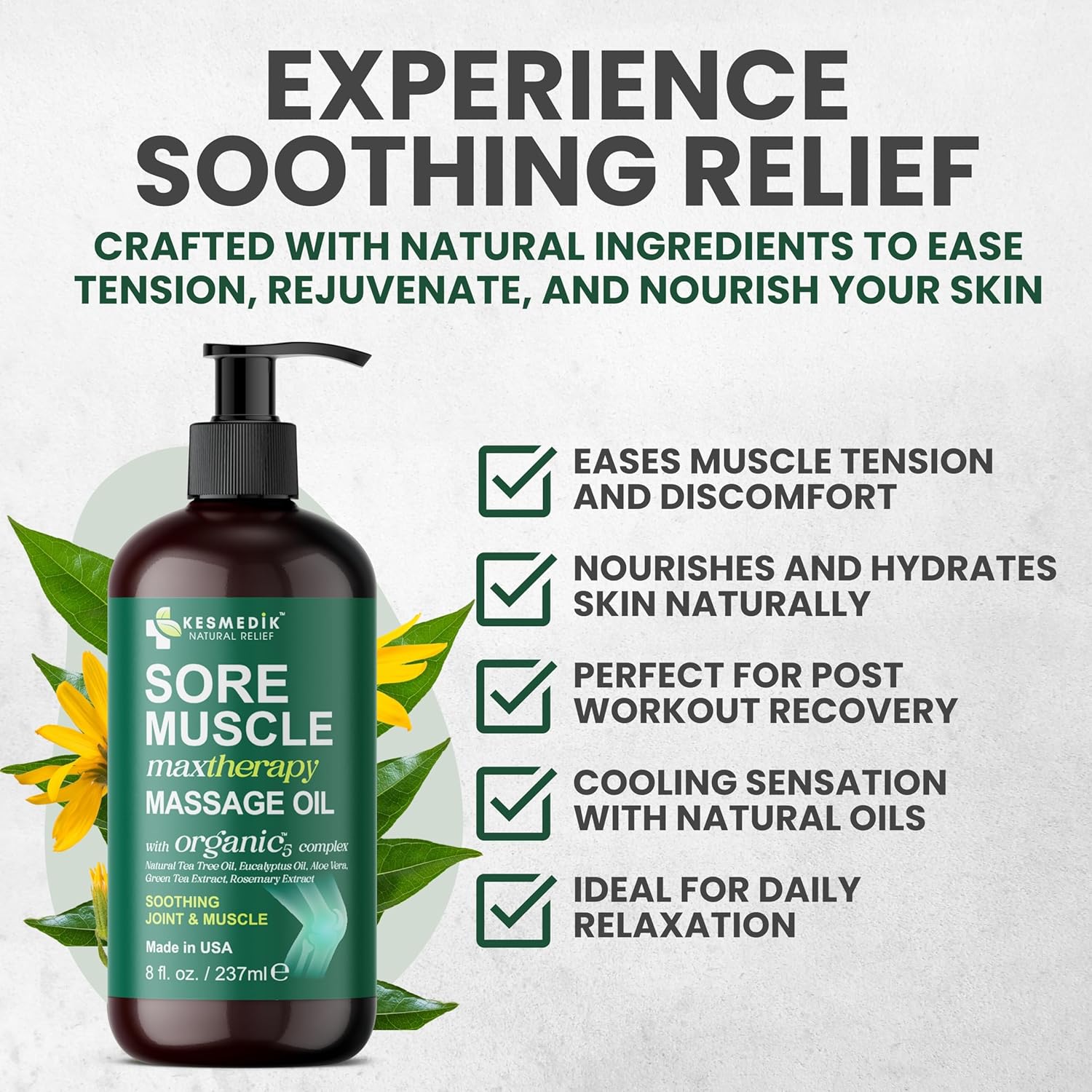 Sore Muscle Massage Oil for Massage Therapy with Arnica, Eucalyptus & Tea Tree Oil Blend for Deep Muscle Relief, Recovery, Softens Skin & Anti-Cellulite Massage for Professional & Home Use.-Velvo Beauty