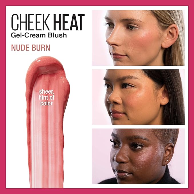 Maybelline Cheek Heat Gel-Cream Blush Makeup, Lightweight, Breathable Feel, Sheer Flush Of Color, Natural-Looking, Dewy Finish, Oil-Free, Nude Burn, 1 Count-Velvo Beauty