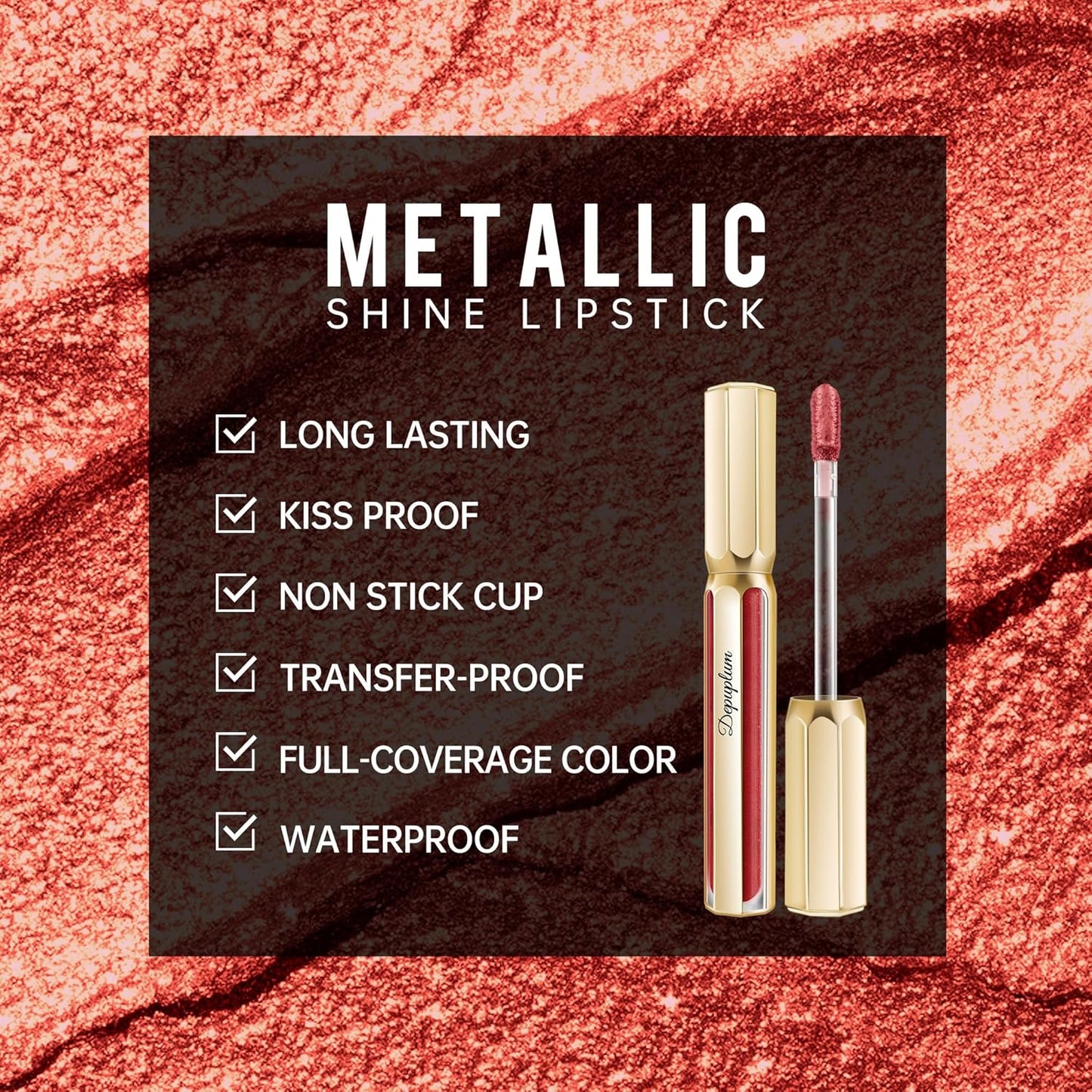 Red Lipsticks for Women Metallic Lipstick Long Lasting Non Stick Cup Lip Gloss, Shimmer Lightweight Hydrating Full Coverage Lip Color, DP116 Expectation-Velvo Beauty