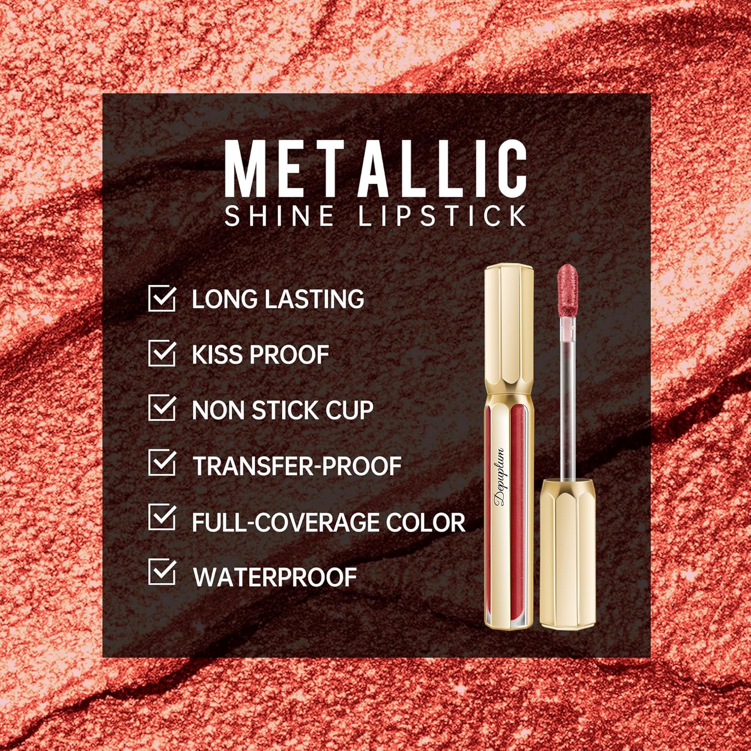 Red Lipsticks for Women Metallic Lipstick Long Lasting Non Stick Cup Lip Gloss, Shimmer Lightweight Hydrating Full Coverage Lip Color, DP116 Expectation-Velvo Beauty