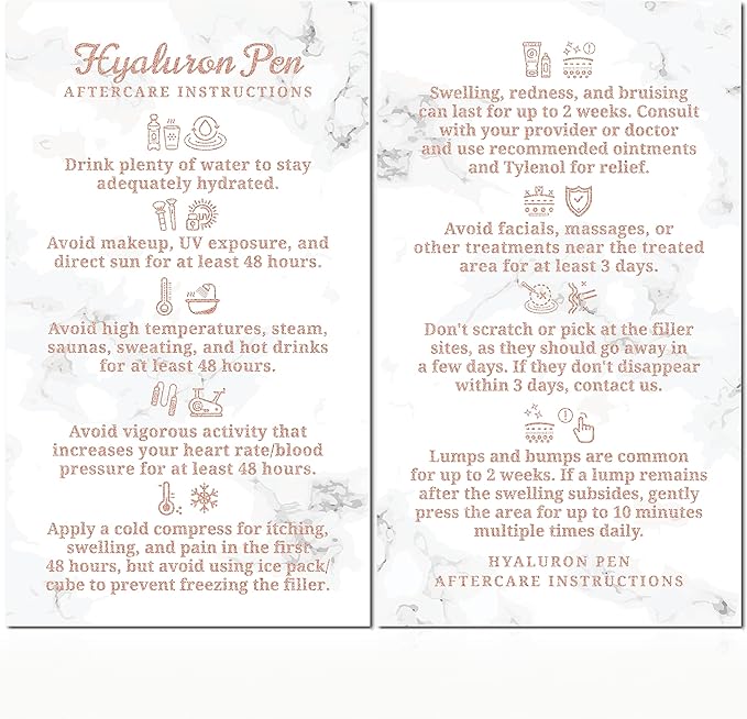 100 Pack - Premium Hyaluron Pen Lip Filler Aftercare Instructions Card 2 x 3.5" Accessories Supplies Kit Care - HP21A100_N-Velvo Beauty