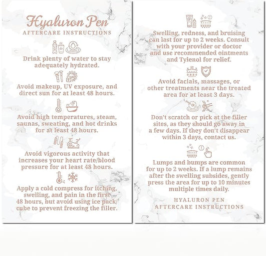 100 Pack - Premium Hyaluron Pen Lip Filler Aftercare Instructions Card 2 x 3.5" Accessories Supplies Kit Care - HP21A100_N-Velvo Beauty