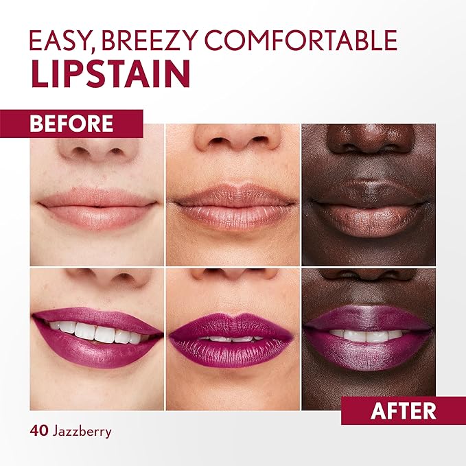 COVERGIRL Outlast, 40 Jazzberry, Lipstain, Smooth Application, Precise Pen-Like Tip, Transfer-Proof, Satin Stained Finish, Vegan Formula, 0.06oz-Velvo Beauty