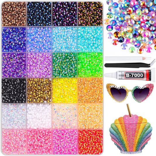 24000Pcs Resin Rhinestones for Bedazzling with B7000 Jewelry Glue, Colorful 3mm Non Hotfix Flatback Gems, Rhinestones for Crafting DIY Crafts Clothing Tumblers Mugs Shoes Fabric Decor Nail Art-Velvo Beauty