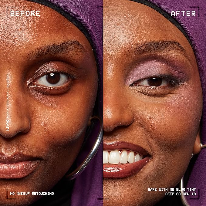 NYX PROFESSIONAL MAKEUP Bare With Me Blur Skin Tint Foundation Make Up with Matcha, Glycerin & Niacinamide - Deep Golden-Velvo Beauty