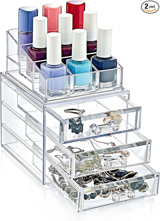 Boxup Makeup Organizer 3 Drawers,Makeup Organizers For Nail Polishers Clear Cosmetic Display Cases Stackable Storage Box With 3 Drawers For Vanity-Velvo Beauty