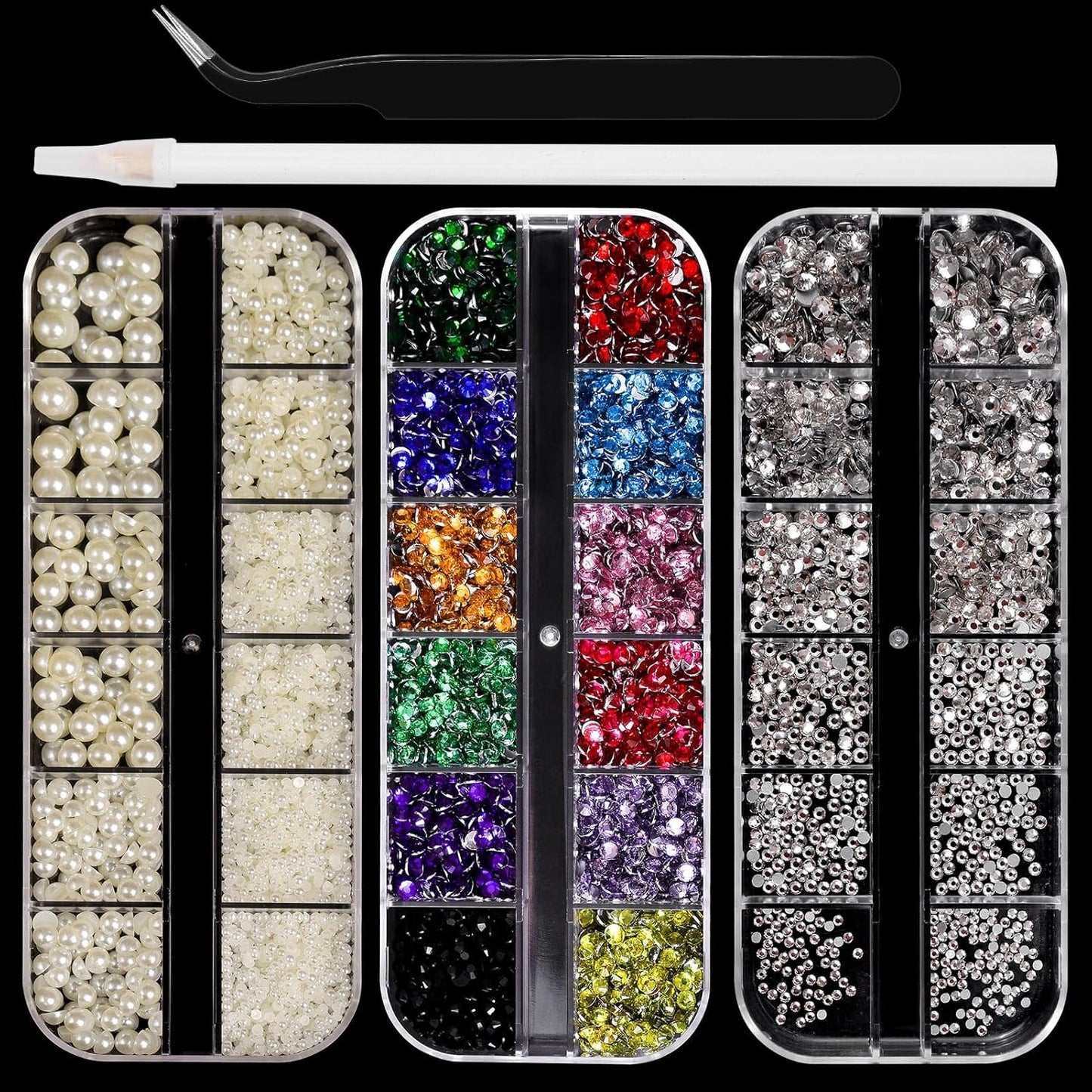 Flatback Rhinestones Half Pearls for Crafting, 1.6-4mm Colorful Rhinestones and 1.5-6mm Small Pearls for Bedazzling, Clothes and Nails Art-Velvo Beauty