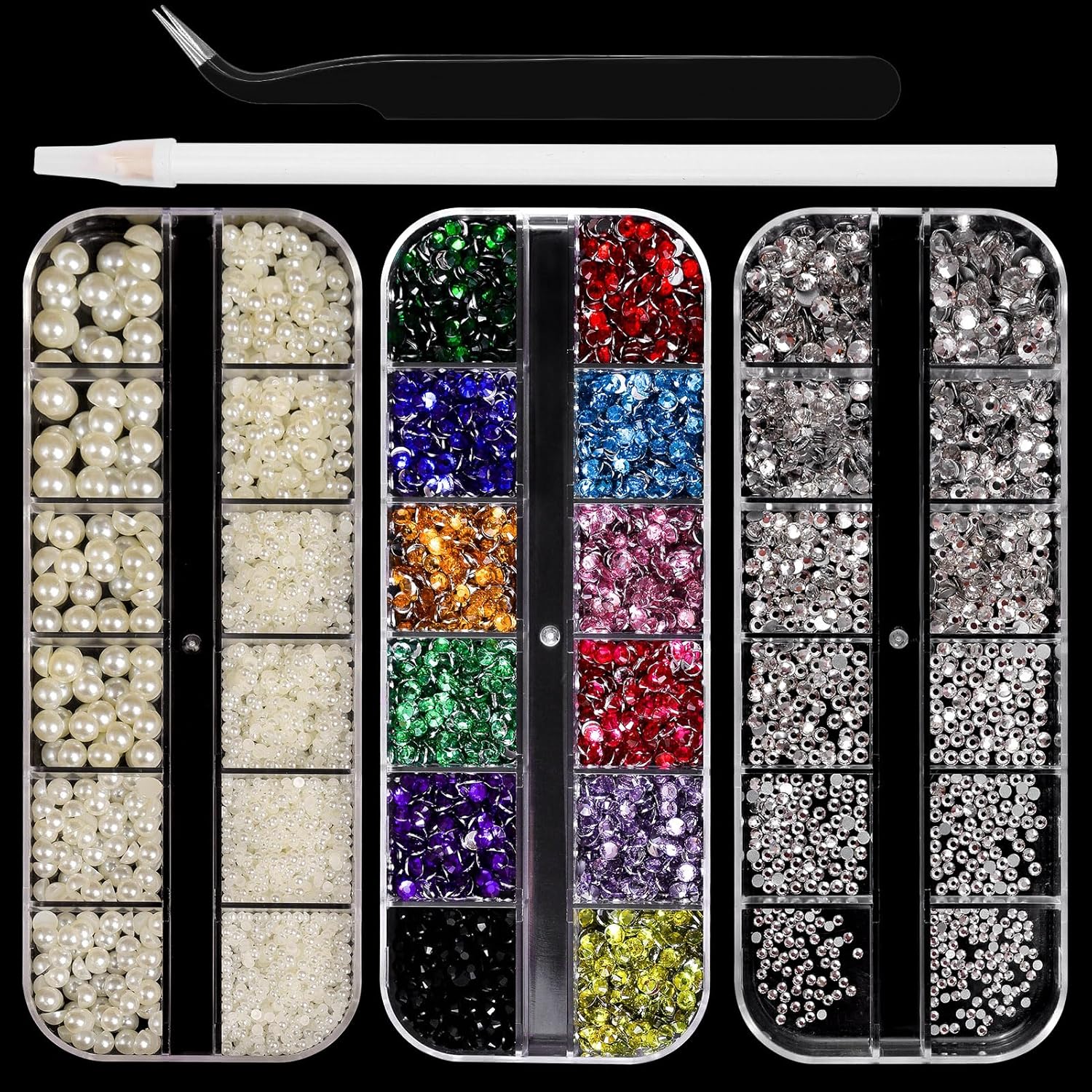 Flatback Rhinestones Half Pearls for Crafting, 1.6-4mm Colorful Rhinestones and 1.5-6mm Small Pearls for Bedazzling, Clothes and Nails Art-Velvo Beauty
