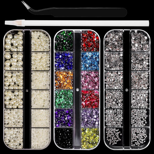 Flatback Rhinestones Half Pearls for Crafting, 1.6-4mm Colorful Rhinestones and 1.5-6mm Small Pearls for Bedazzling, Clothes and Nails Art-Velvo Beauty
