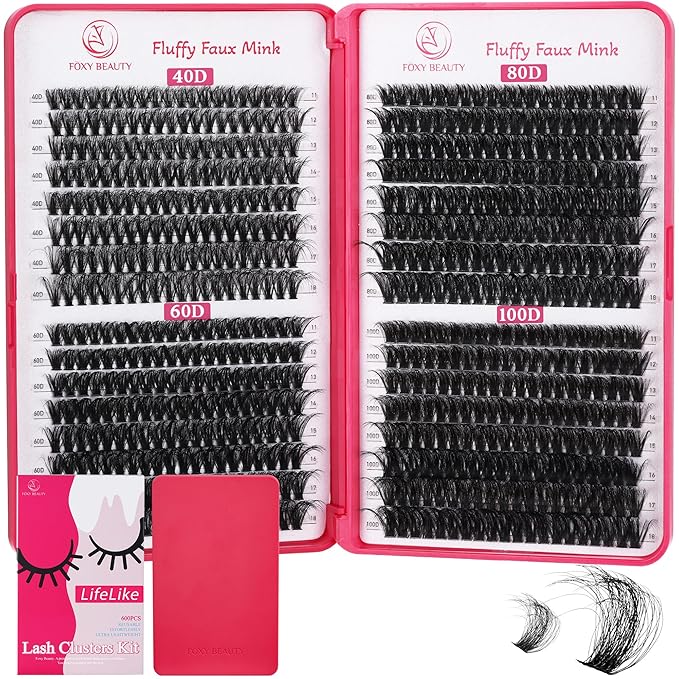 Lash Clusters 640PCS - Natural Fluffy Lash Clusters 40D+60D+80D+100D Fluffy Wispy Lash Clusters D Curl Lash Extension 11-18MM Individual Lash Clusters Cluster Eyelash Extensions for Beginners-Velvo Beauty