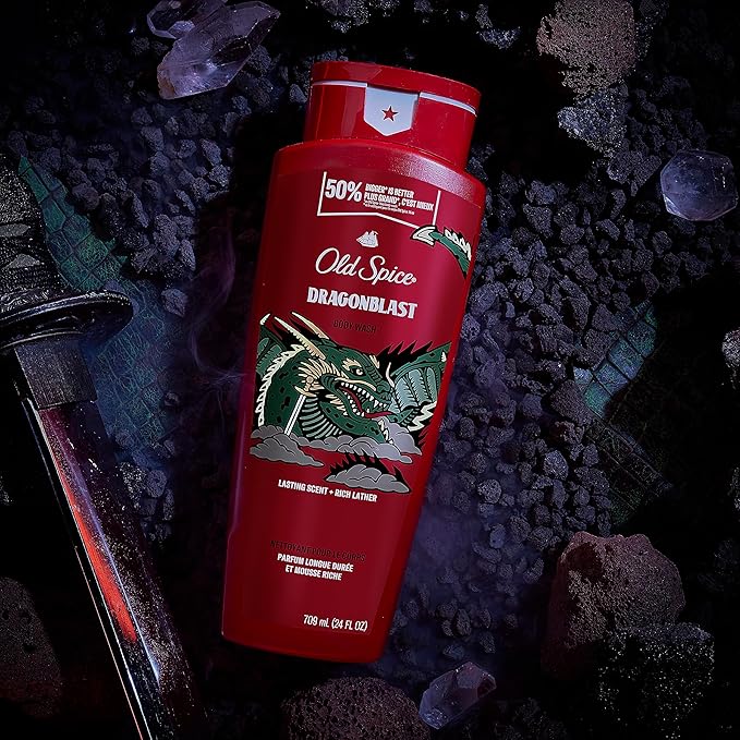 Old Spice Body Wash for Men, Dragonblast, Long Lasting Lather, 24 fl oz (Pack of 4)-Velvo Beauty