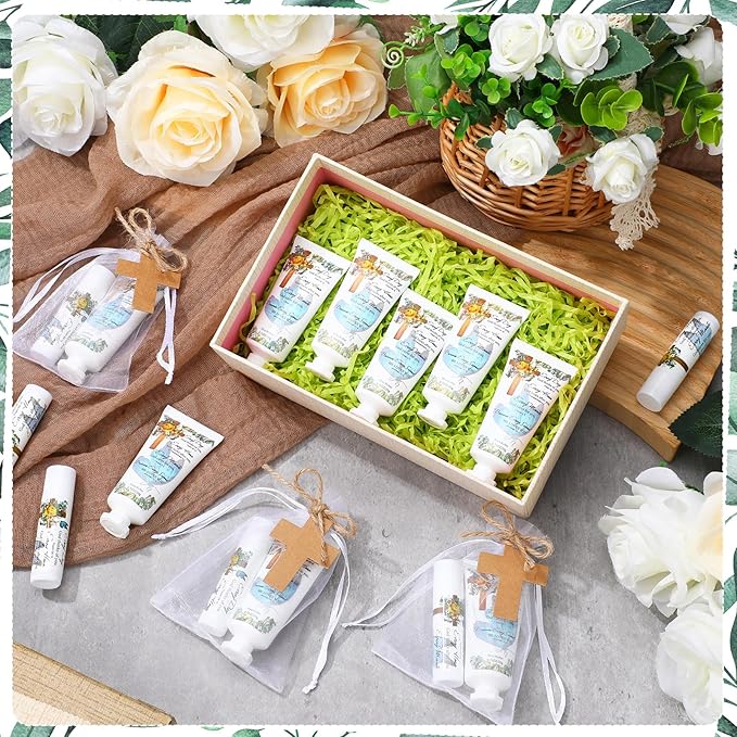 144 Pcs Christian Lip Balm Hand Cream Set Party Favors, Include 36 Bible Lip Balm 36 Moisturizing Hand Cream 36 Bags 36 Cards and Ropes for Accessories Gifts (Biblical, Cross)-Velvo Beauty