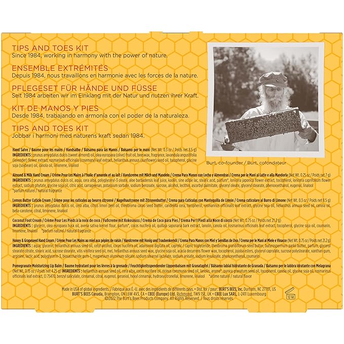 Burt's Bees Back to School Gifts Ideas, 6 Body Care College Dorm Products, Tips and Toes Set - Pomegranate Moisturizing Lip Balm, 2 Hand Creams, Foot Cream, Cuticle Cream & Hand Salve-Velvo Beauty