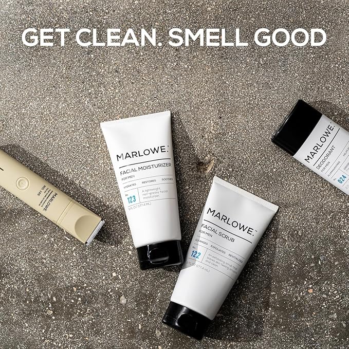 MARLOWE. Skin Care Set, No. 122 Facial Scrub 6 oz & No. 123 Facial Moisturizer 6 oz with Natural Extracts & Antioxidants, Cleanses, Exfoliates, Hydrates & Soothes-Velvo Beauty