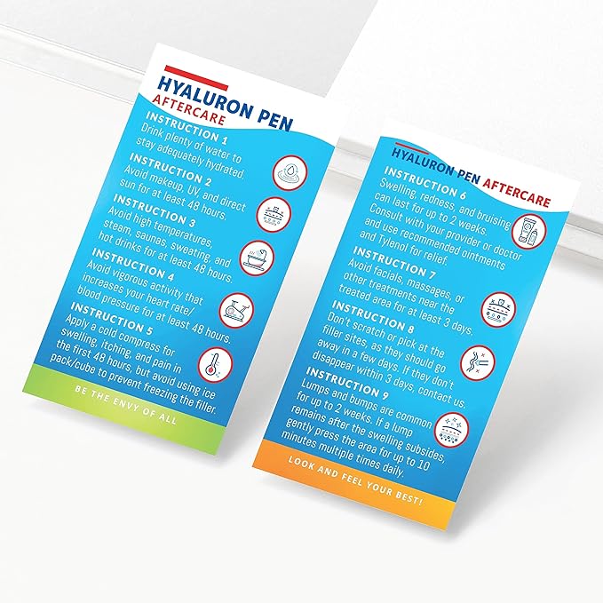 100 Pack - Premium Hyaluron Pen Lip Filler Aftercare Instructions Card 2 x 3.5" Accessories Supplies Kit Care - HP12A100_N-Velvo Beauty