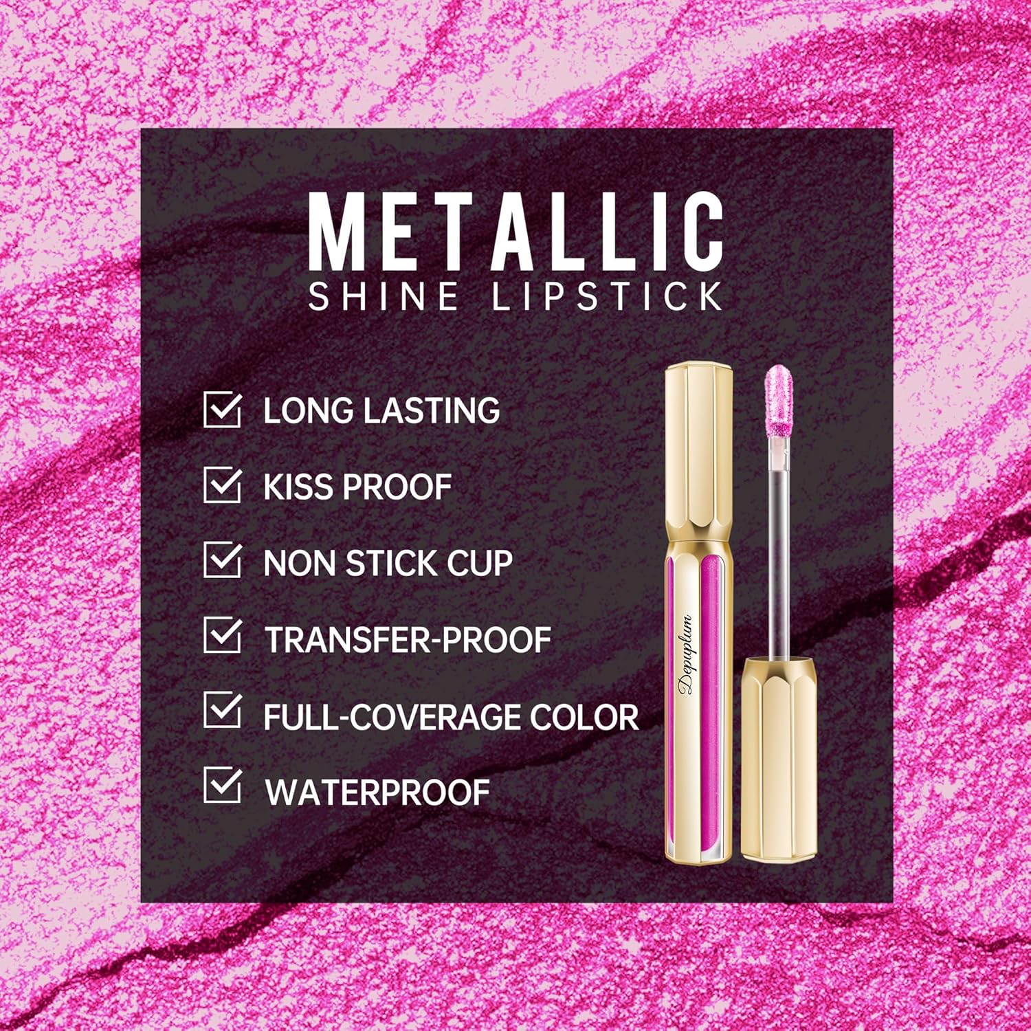 Hot Pink Lipsticks for Women Metallic Lipstick Long Lasting Non Stick Cup Lip Gloss, Shimmer Lightweight Hydrating Full Coverage Lip Color,DP112 Show Girl-Velvo Beauty